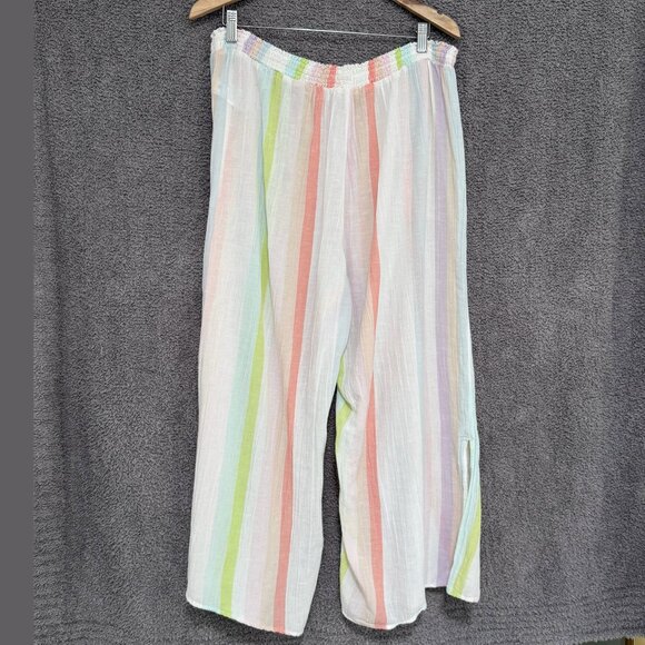 GAP Wide Leg Crinkle Stripe Pants Neon Vert Lounge, Beach, Sleep - Picture 2 of 4